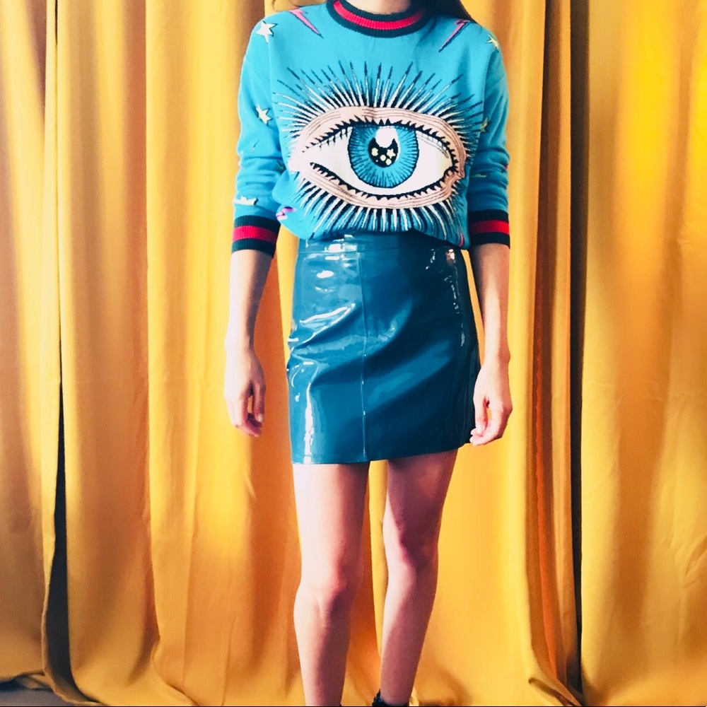 New! Blue Faux Latex Mini Skirt (M)